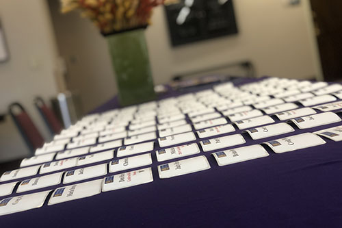 Name tags at reception check-in