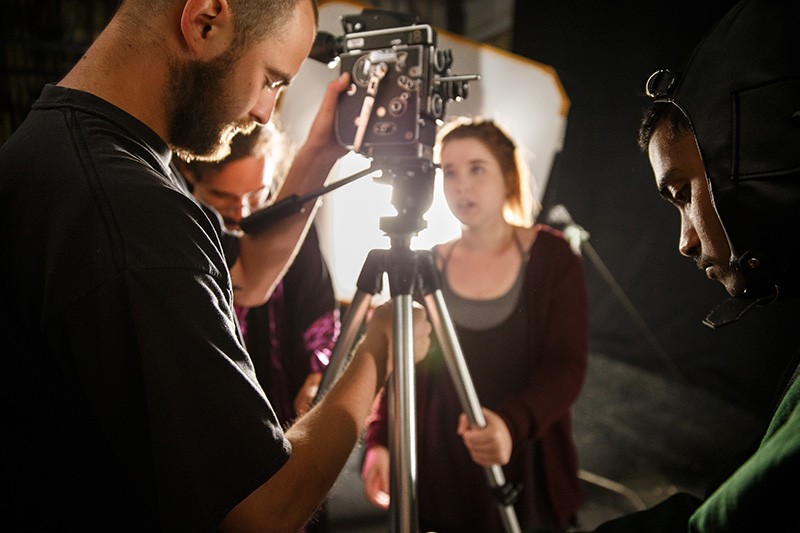 Students filming at the TV studio