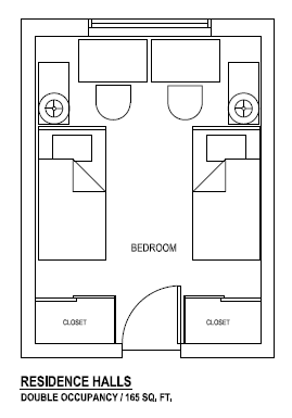 Floor plan of a residence hall room