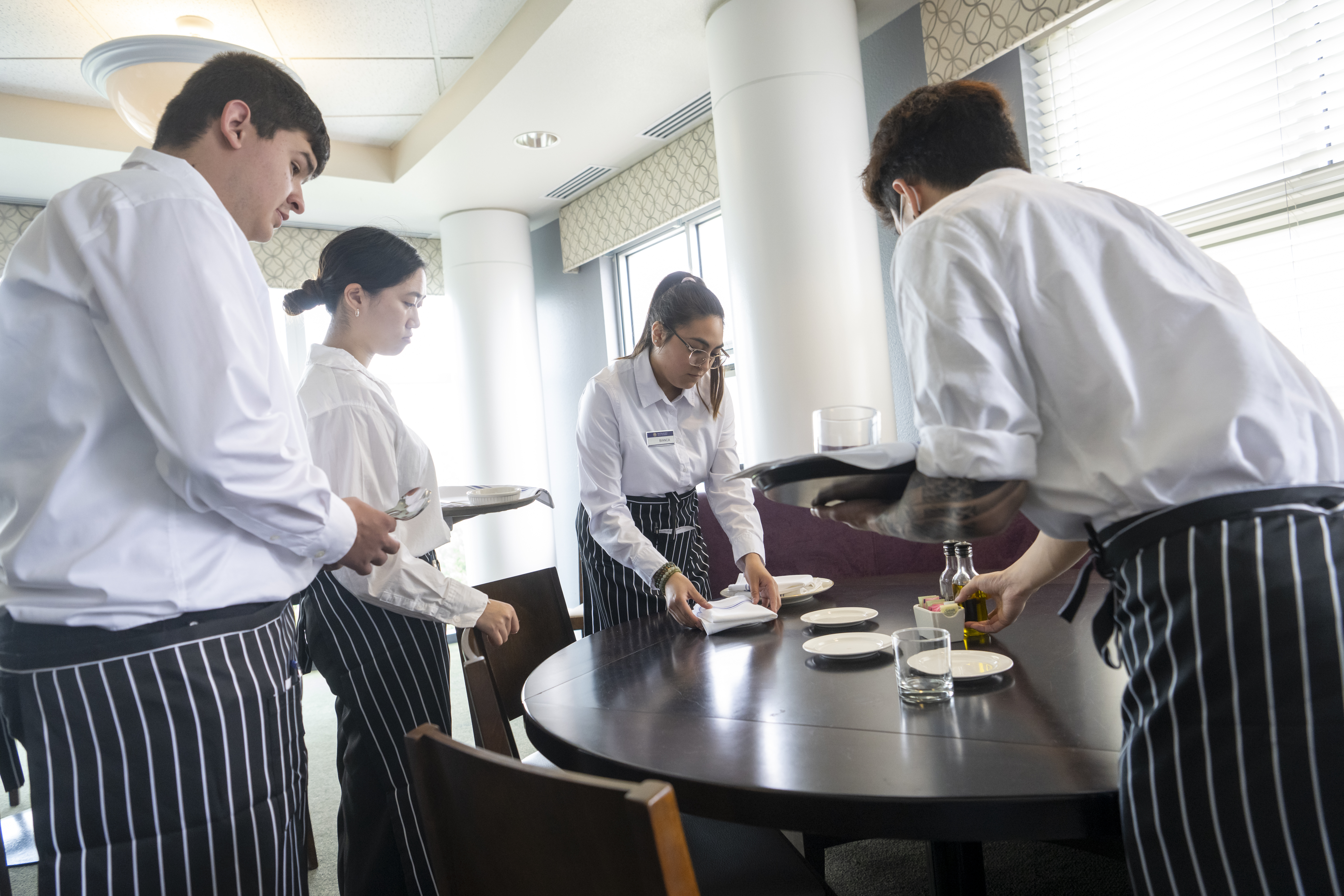 Catering staff setting up for an event